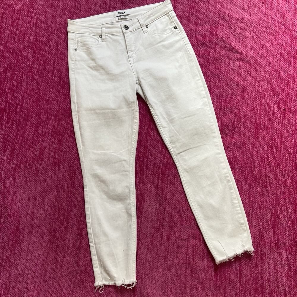 Pistola Audrey Mid Rise Skinny Cropped Jeans P6822ftn-tsm Raw Hem White Size 27